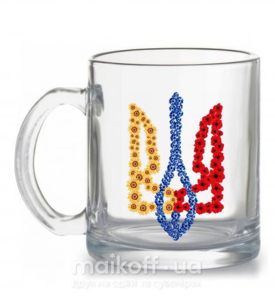 Чашка скляна Герб у квітах Прозорий фото
