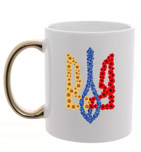 Чашка з кольоровою ручкою Герб у квітах Золото фото