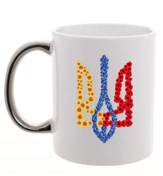 Чашка з кольоровою ручкою Герб у квітах Срібло фото