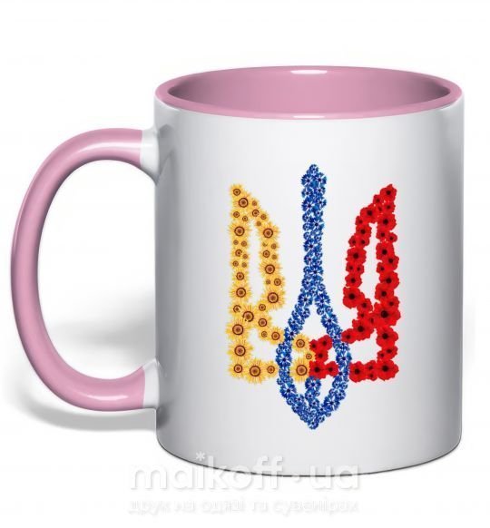 Чашка с цветной ручкой Герб у квітах Нежно розовый фото