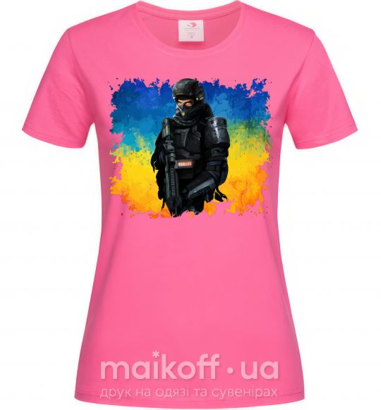 Жіноча футболка Боєць України Яскраво-рожевий фото