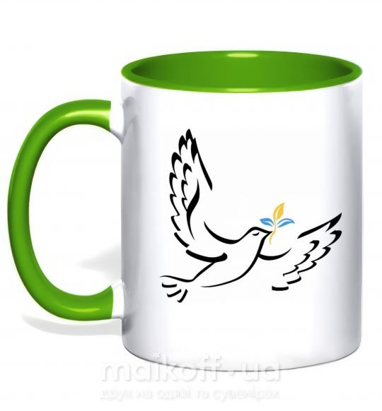 Чашка з кольоровою ручкою Голуб миру України Зелений фото