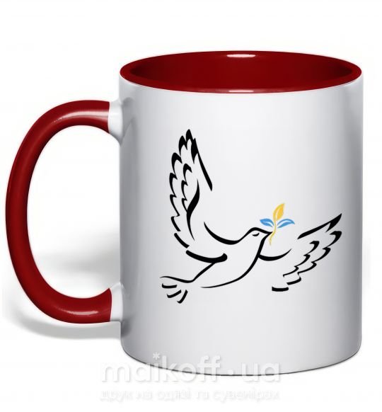 Чашка з кольоровою ручкою Голуб миру України Червоний фото