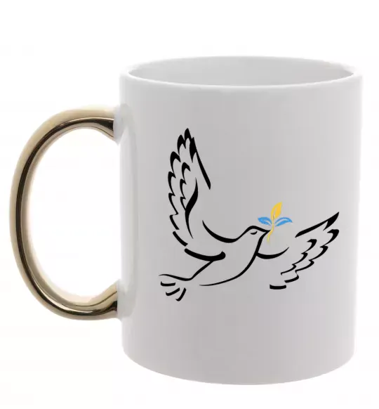 Чашка з кольоровою ручкою Голуб миру України Золото фото