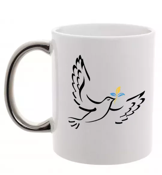 Чашка з кольоровою ручкою Голуб миру України Срібло фото