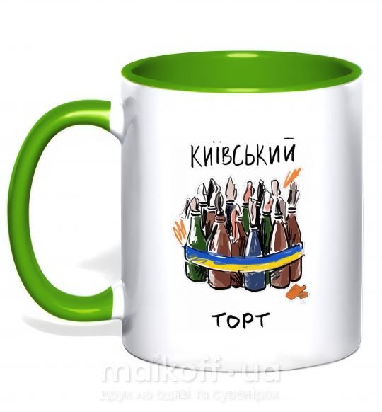 Чашка з кольоровою ручкою Київський торт Зелений фото