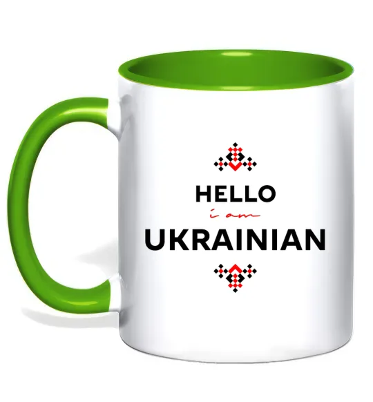 Чашка с цветной ручкой Hello i am ukrainian Лаймовый фото