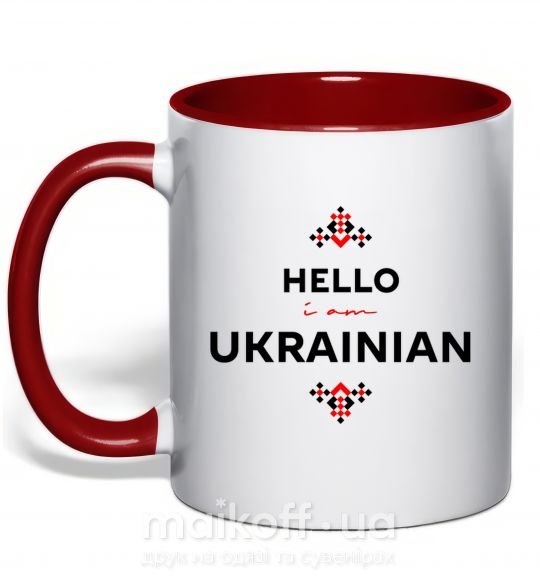 Чашка с цветной ручкой Hello i am ukrainian Красный фото