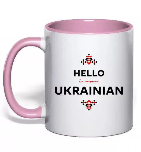 Чашка з кольоровою ручкою Hello i am ukrainian Ніжно рожевий фото