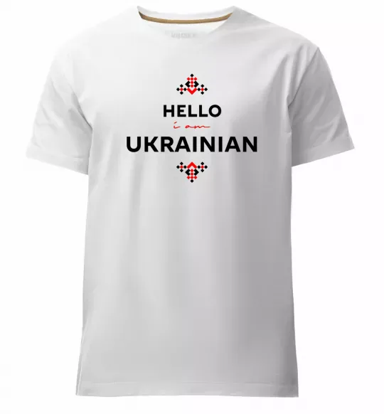 Мужская премиум футболка Hello i am ukrainian Белый фото