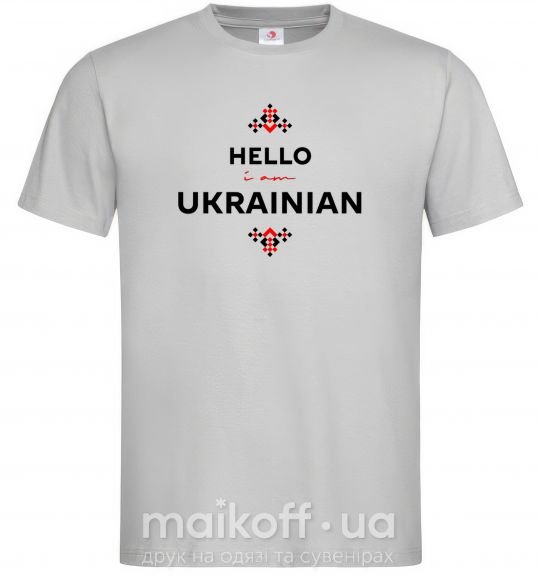 Мужская футболка Hello i am ukrainian Серый фото
