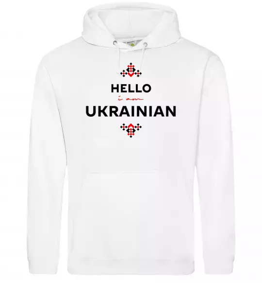 Чоловіча толстовка (худі) Hello i am ukrainian Білий фото