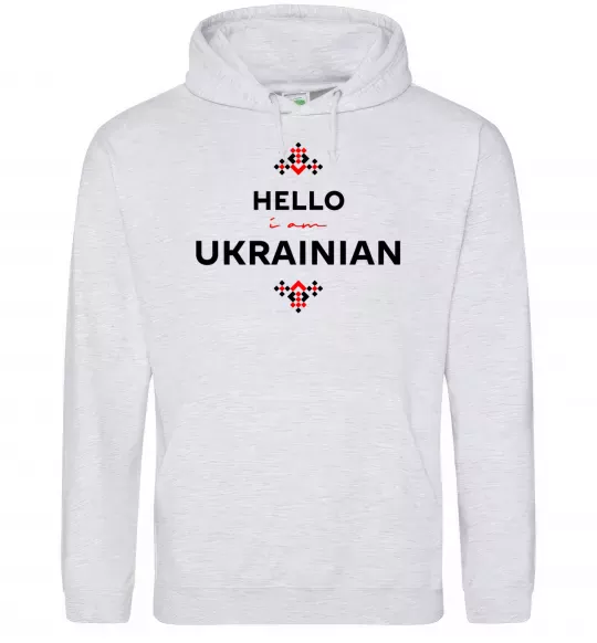 Чоловіча толстовка (худі) Hello i am ukrainian Сірий меланж фото