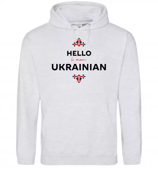 Жіноча толстовка (худі) Hello i am ukrainian Сірий меланж фото