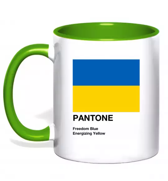 Чашка з кольоровою ручкою Pantone Український прапор Зелений фото