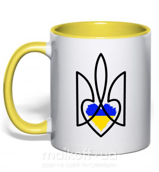Чашка з кольоровою ручкою Герб з серцем Сонячно жовтий фото