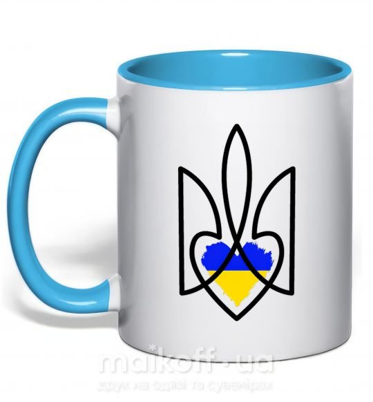 Чашка з кольоровою ручкою Герб з серцем Блакитний фото