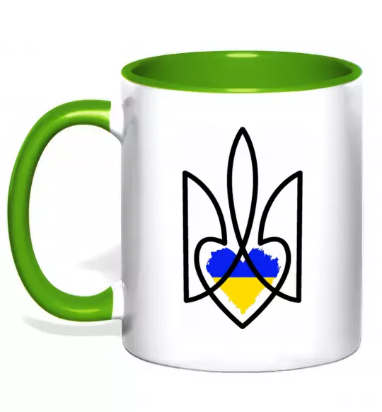 Чашка с цветной ручкой Герб з серцем Зеленый фото