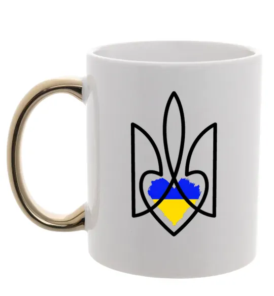 Чашка с цветной ручкой Герб з серцем Золото фото