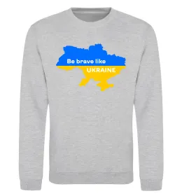 Світшот Be brave like Ukraine мапа України Сірий меланж фото