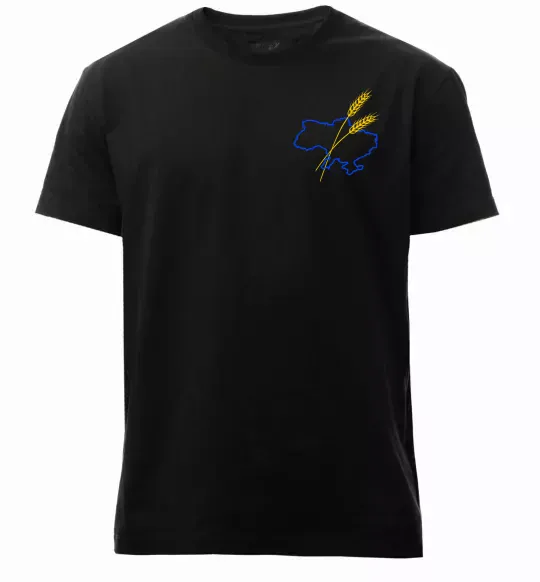 Мужская премиум футболка Україна і колоски ВИШИВКА Черный фото