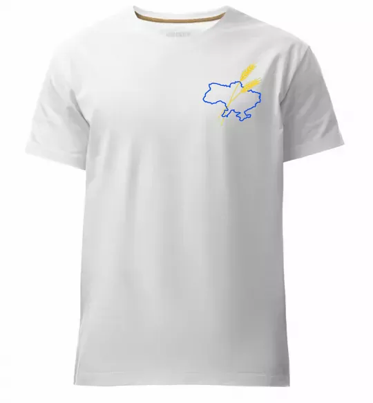 Мужская премиум футболка Україна і колоски ВИШИВКА Белый фото