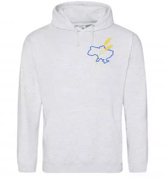 Чоловіча толстовка (худі) Україна і колоски ВИШИВКА Сірий меланж фото