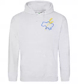 Женская толстовка (худи) Україна і колоски ВИШИВКА Серый меланж фото