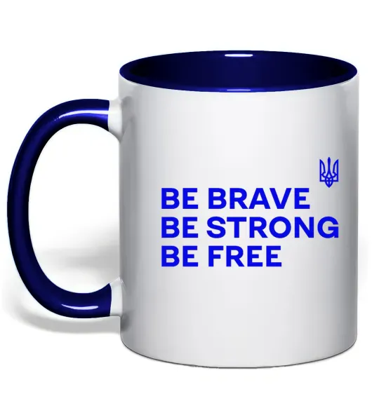 Чашка с цветной ручкой Be brave be strong be free Глубокий темно-синий фото