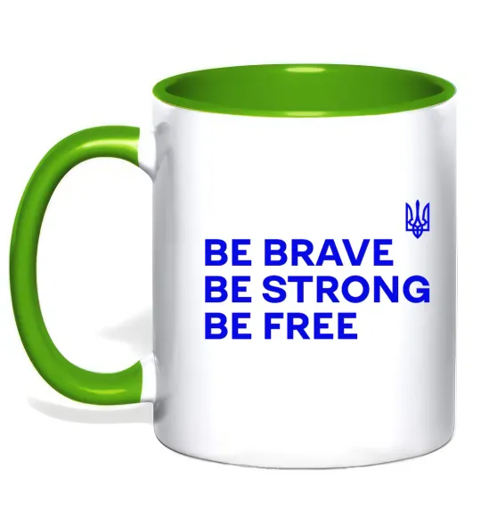 Чашка з кольоровою ручкою Be brave be strong be free Лаймовий фото