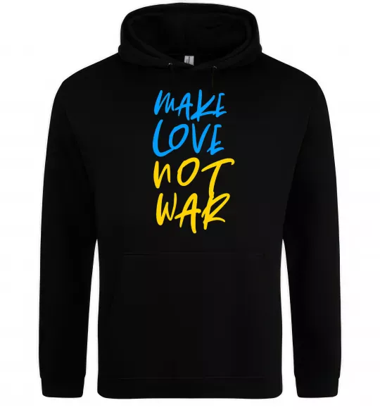 Мужская толстовка (худи) Make love not war text Черный фото