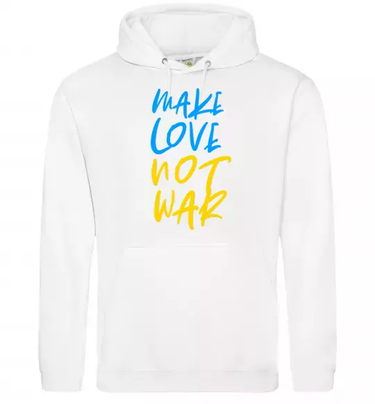 Мужская толстовка (худи) Make love not war text Белый фото