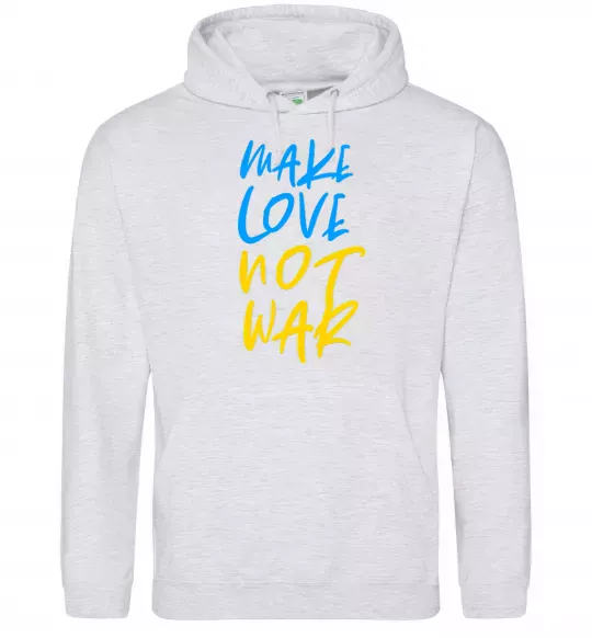 Женская толстовка (худи) Make love not war text Серый меланж фото