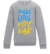 Детский Свитшот Make love not war text Серый меланж фото