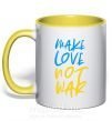 Чашка з кольоровою ручкою Make love not war text Сонячно жовтий фото
