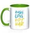 Чашка з кольоровою ручкою Make love not war text Зелений фото