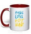 Чашка з кольоровою ручкою Make love not war text Червоний фото