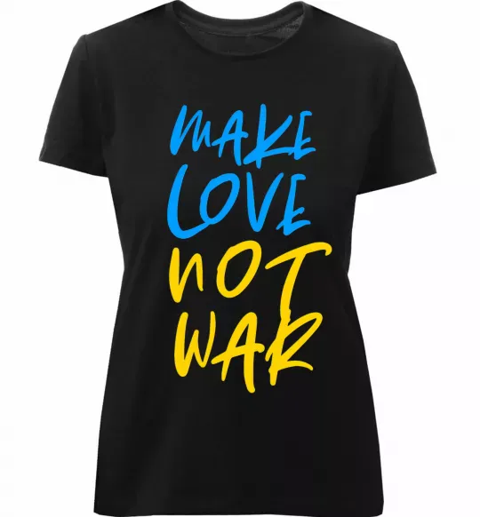 Женская премиум футболка Make love not war text Черный фото