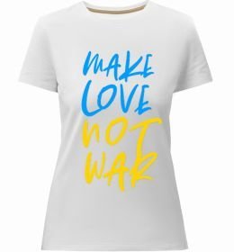 Жіноча преміум футболка Make love not war text