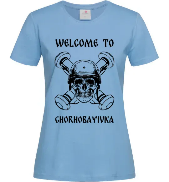 Жіноча футболка Welcome to Chornobayivka Блакитний фото