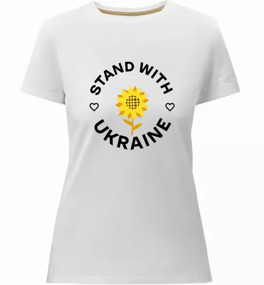 Женская премиум футболка Stand with Ukraine sunflower Белый фото