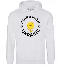 Мужская толстовка (худи) Stand with Ukraine sunflower Серый меланж фото