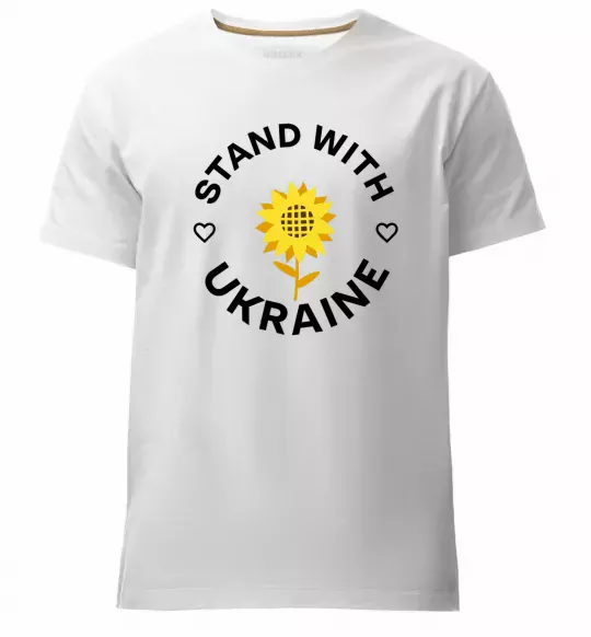 Чоловіча преміум футболка Stand with Ukraine sunflower Білий фото
