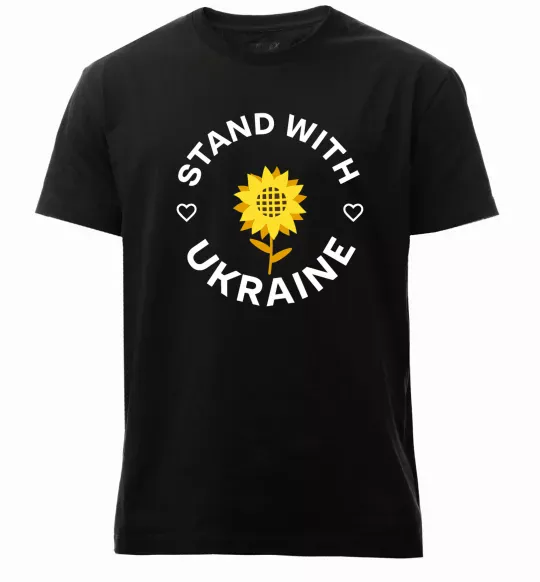 Чоловіча преміум футболка Stand with Ukraine sunflower Чорний фото