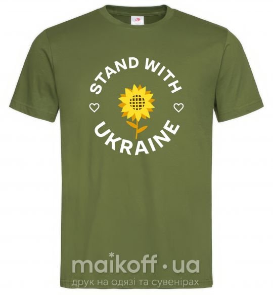 Мужская футболка Stand with Ukraine sunflower Оливковый фото