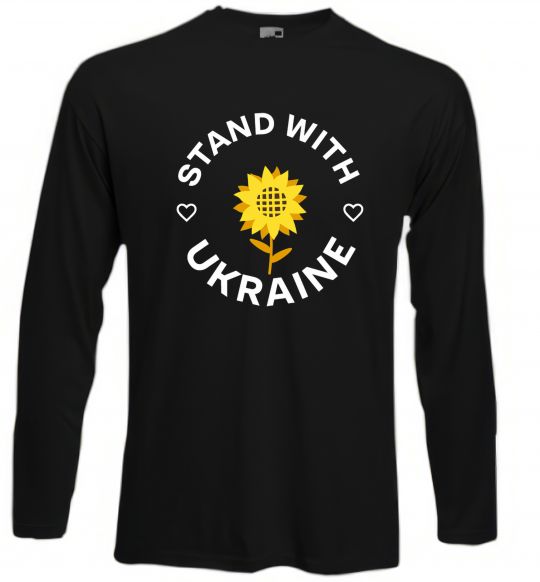 Лонгслів Stand with Ukraine sunflower Чорний фото