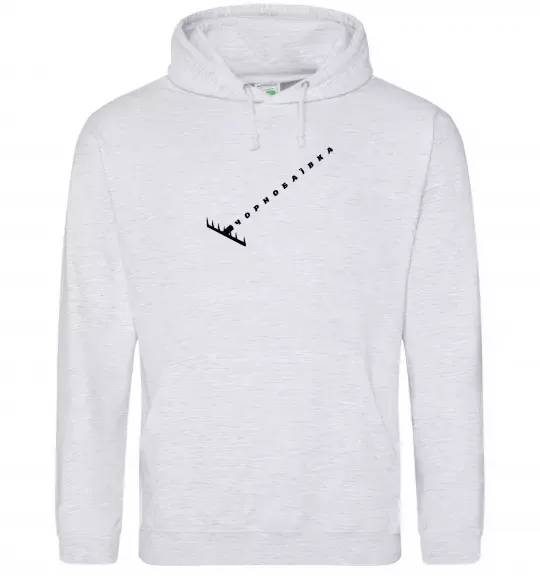 Женская толстовка (худи) Чорнобаївка граблі Серый меланж фото