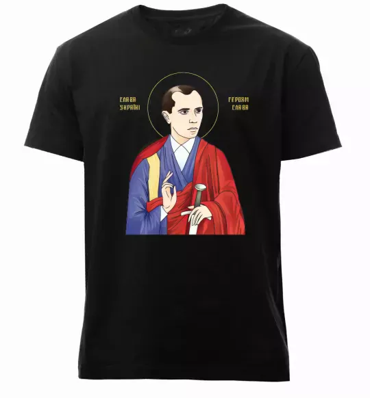 Мужская премиум футболка Бандера Слава Україні Черный фото