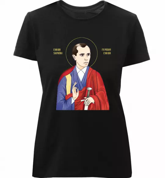 Жіноча преміум футболка Бандера Слава Україні Чорний фото