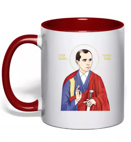 Чашка с цветной ручкой Бандера Слава Україні Красный фото